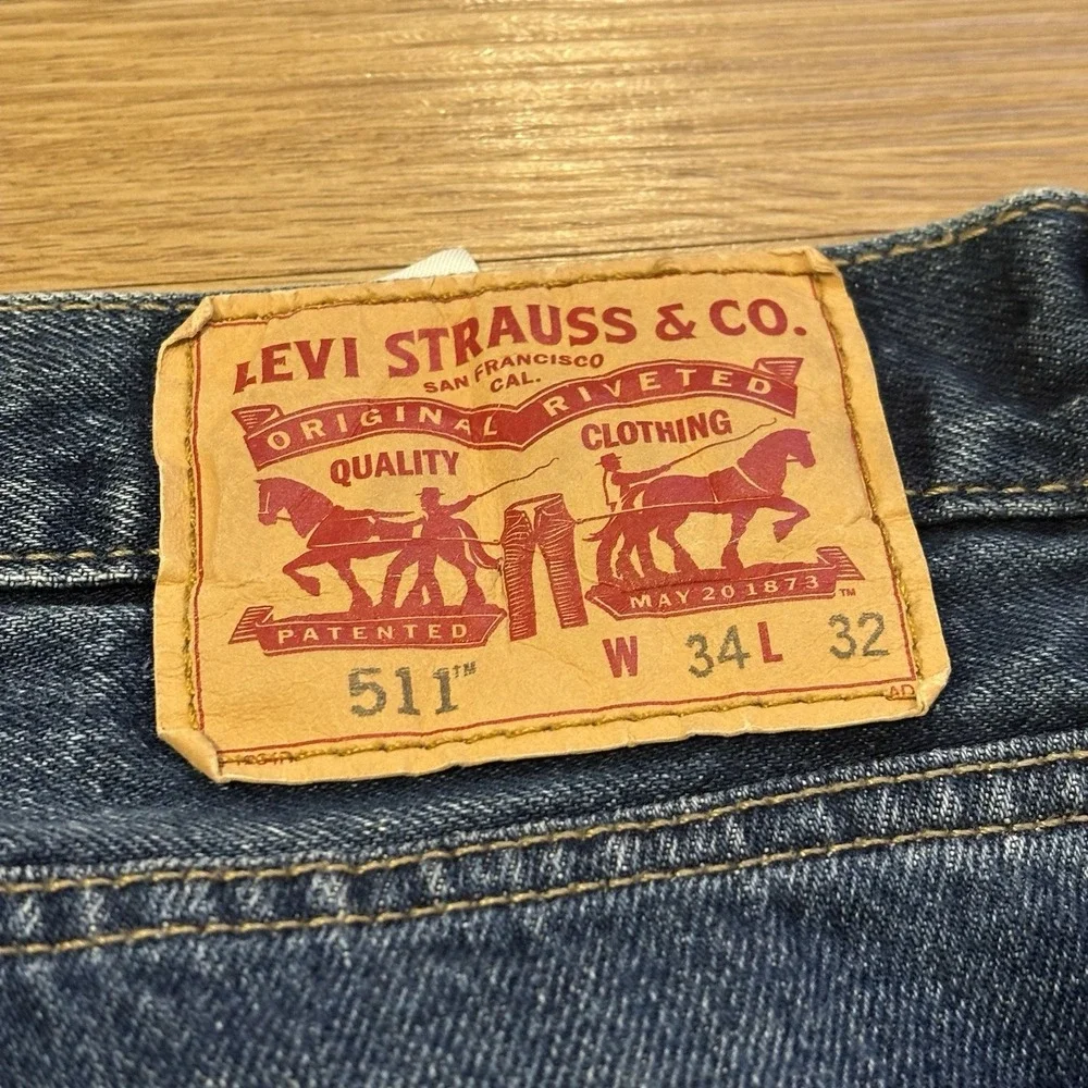 Levis 511‎ Jeans Men's 34x32 Slim Fit Medium Wash Crazy Fade Distresssing Casual